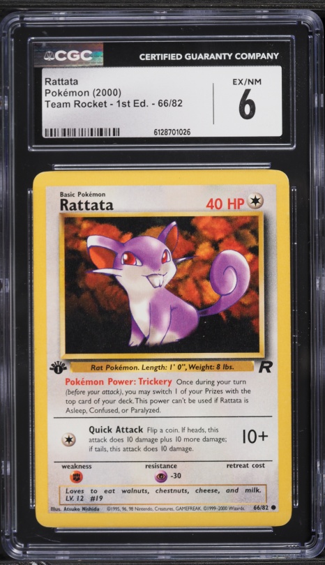 2000 Pokemon Team Rocket 1st Edition Rattata #66 CGC 6 EXMT