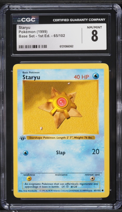 1999 Pokemon Base Set Shadowless 1st Edition Staryu #65 CGC 8 NM-MT