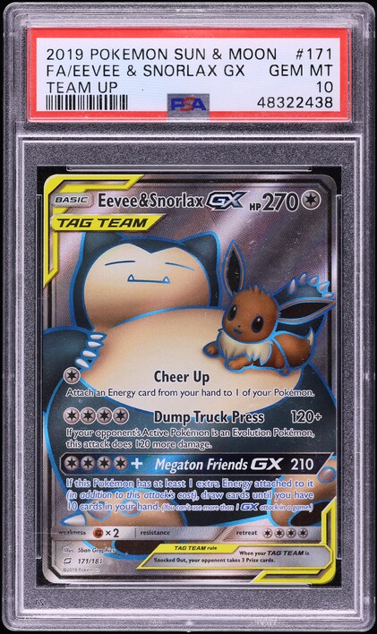 2019 Pokemon Sun & Moon Team Up Full Art Eevee & Snorlax GX #171 PSA 10 GEM MINT