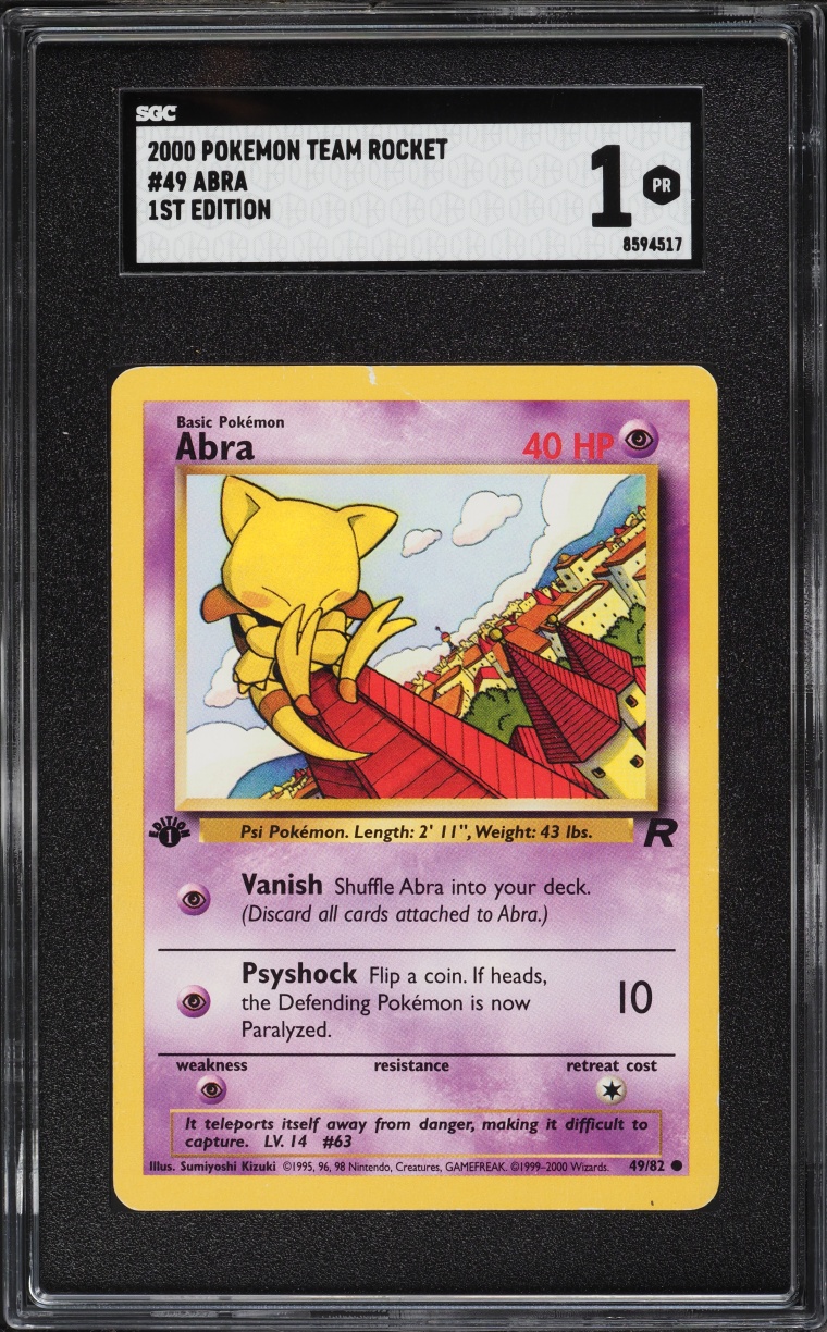 2000 Pokemon Team Rocket 1st Edition Abra #49 SGC 1 PR