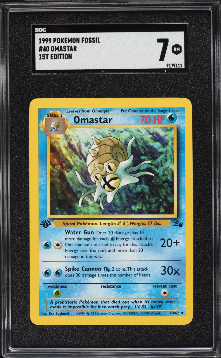1999 Pokemon Fossil 1st Edition Omastar #40 SGC 7 NRMT