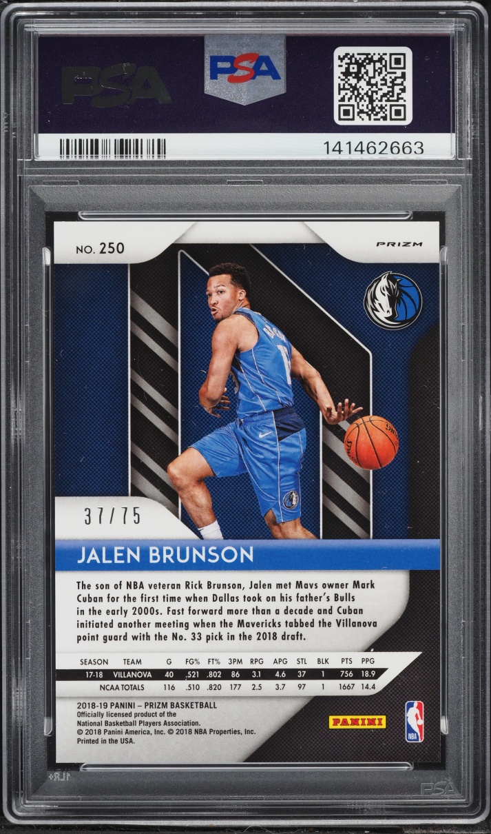 2018 Panini Prizm Fast Break Purple Jalen Brunson ROOKIE /75 #250 PSA 10 GEM MINT