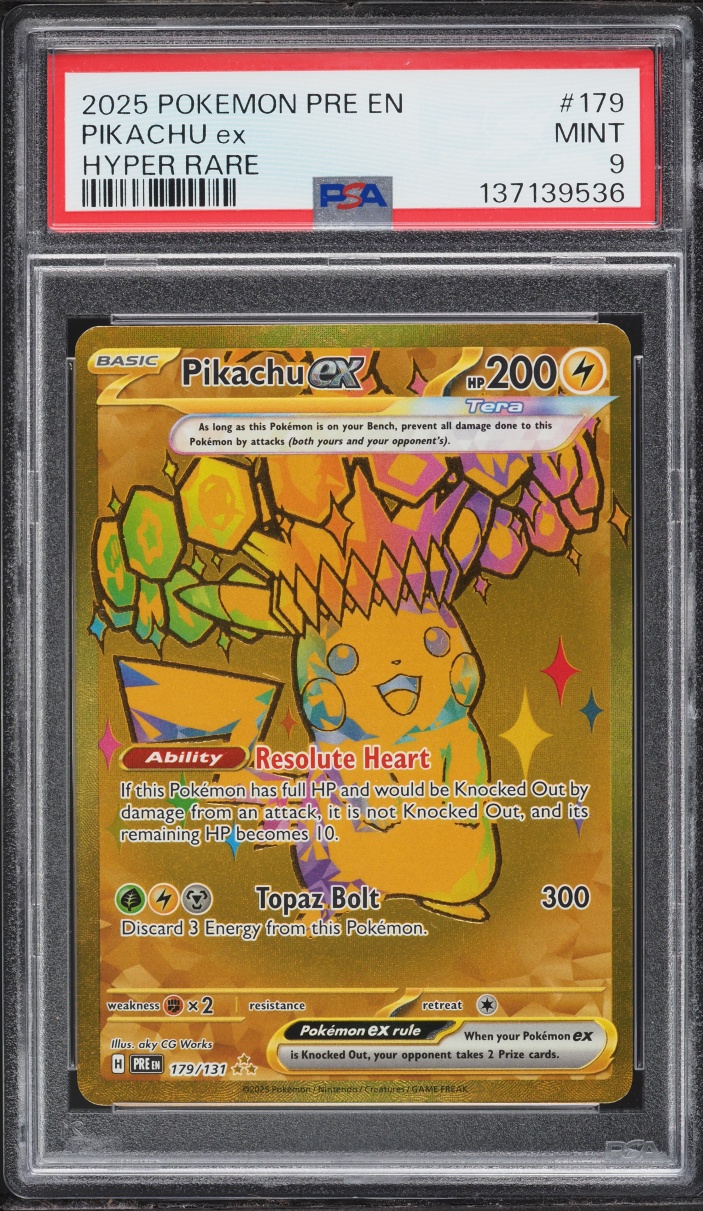2025 Pokemon Scarlet & Violet Prismatic Evolutions Gold Rare Pikachu EX #179 PSA 9 MINT