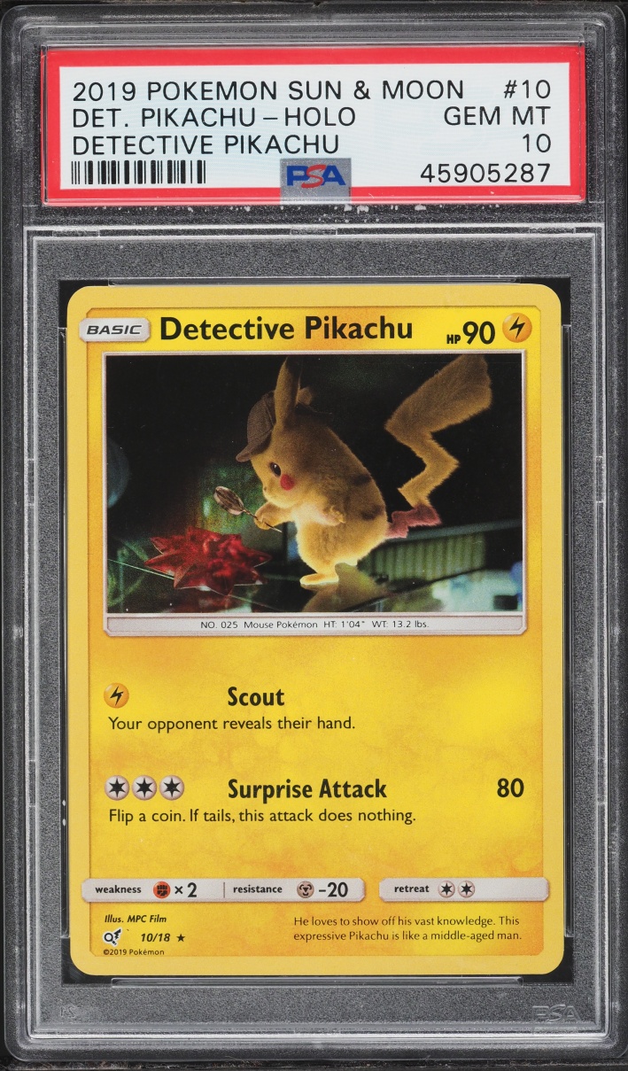 2019 Pokemon Sun & Moon Holo Detective Pikachu #10 PSA 10 GEM MINT