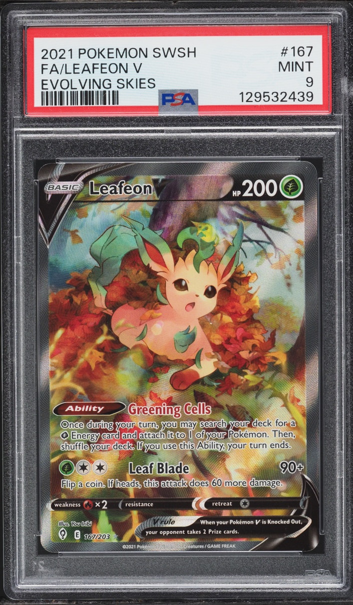 2021 Pokemon Sword & Shield Evolving Skies Full Art Leafeon V #167 PSA 9 MINT