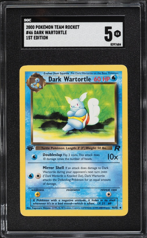 1995 dark wartortle pokemon card value Team Rocket Uncommon #46/82 Toys Dark Wartortle does an equal amount of damage to the Defending Pokmon PSA 8 Dark Blastoise HOLO