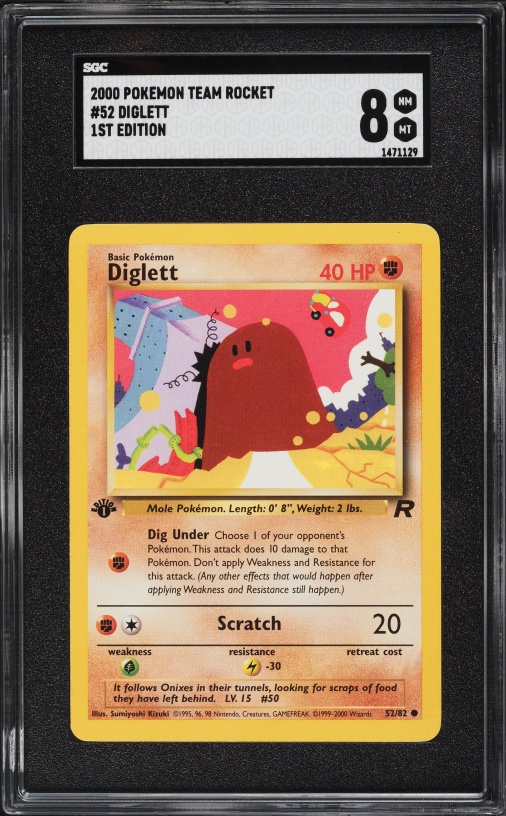2000 Pokemon Team Rocket 1st Edition Diglett #52 SGC 8 NM-MT