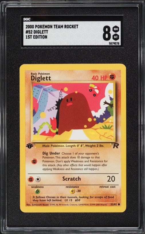 2000 Pokemon Team Rocket 1st Edition Diglett #52 SGC 8 NM-MT