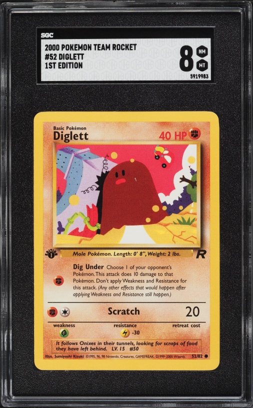 2000 Pokemon Team Rocket 1st Edition Diglett #52 SGC 8 NM-MT