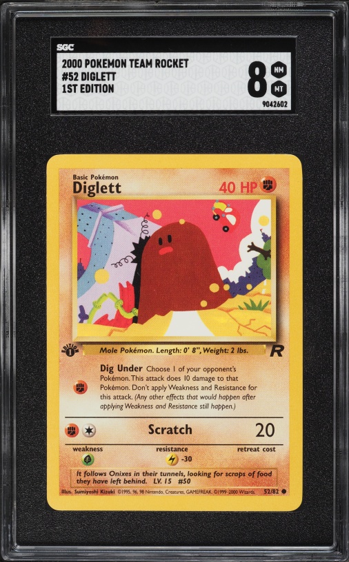 2000 Pokemon Team Rocket 1st Edition Diglett #52 SGC 8 NM-MT