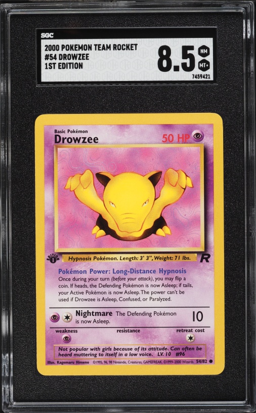 2000 Pokemon Team Rocket 1st Edition Drowzee #54 SGC 8.5 NM-MT+