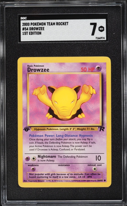 2000 Pokemon Team Rocket 1st Edition Drowzee #54 SGC 7 NRMT
