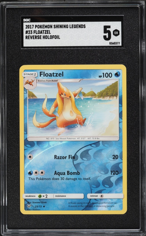2017 Pokemon Sun & Moon Shining Legends Reverse Holofoil Floatzel #23 SGC 5 EX