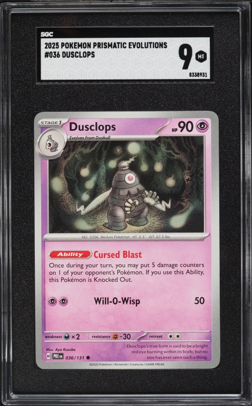 2025 Pokemon Scarlet & Violet Prismatic Evolutions Dusclops #036 SGC 9 MINT