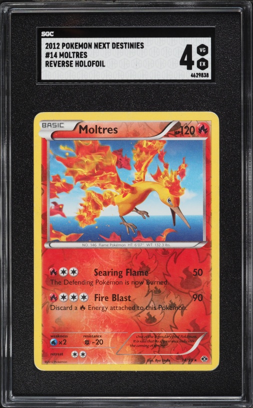 2012 Pokemon Next Destinies Reverse Holofoil Moltres #14 SGC 4 VGEX