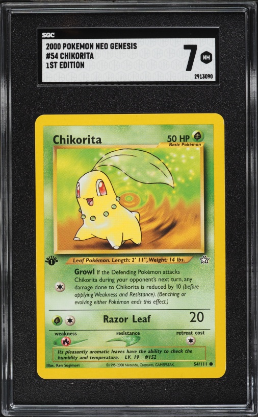 2000 Pokemon Neo Genesis 1st Edition Chikorita #54 SGC 7 NRMT