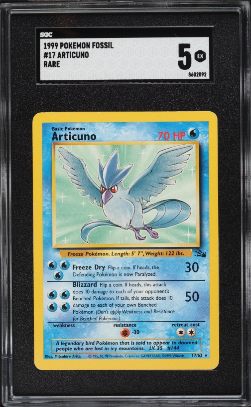 1999 Pokemon Fossil Articuno #17 SGC 5 EX