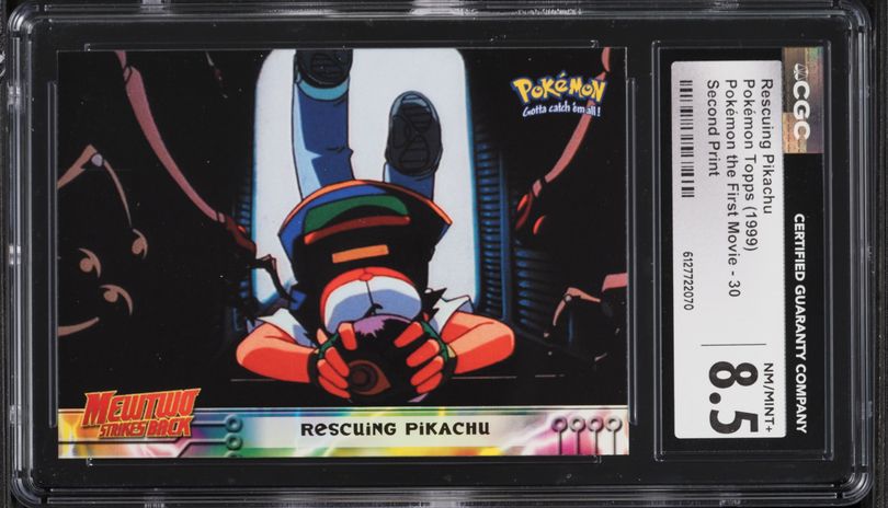 1999 Topps Pokemon The First Movie Second Print Rescuing Pikachu #30 CGC 8.5 NM-MT+