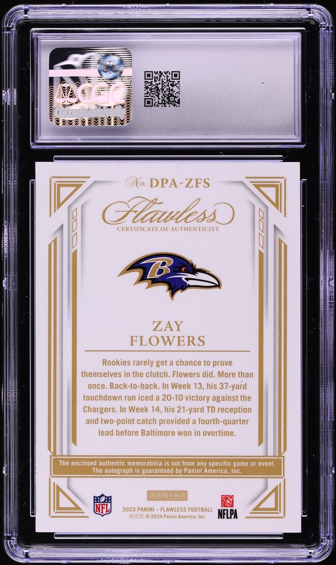 2023 Panini Flawless Dual Zay Flowers ROOKIE PATCH AUTO /25 #DPA-ZFS CGC 8.5 NM-MT+