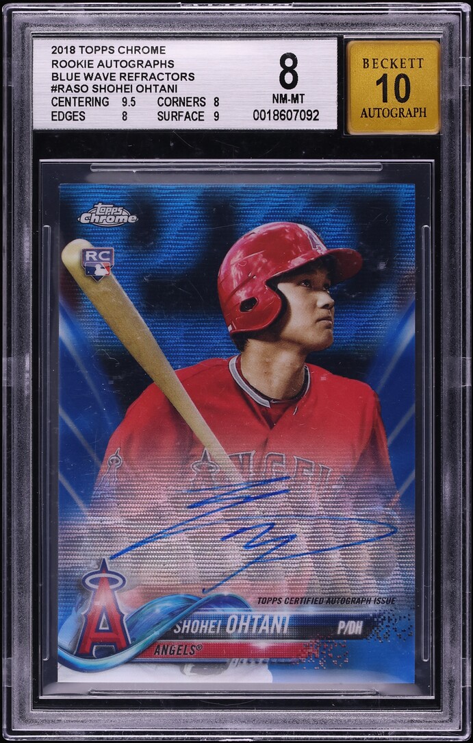 2018 Topps Chrome Blue Wave Refractor Shohei Ohtani ROOKIE AUTO /150 #RA-SO BGS 8 NM-MT
