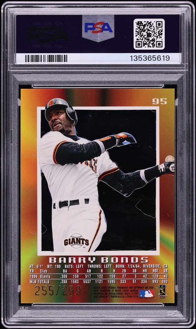 1997 Skybox E-X2000 Credentials Barry Bonds /299 #95 PSA 8 NM-MT