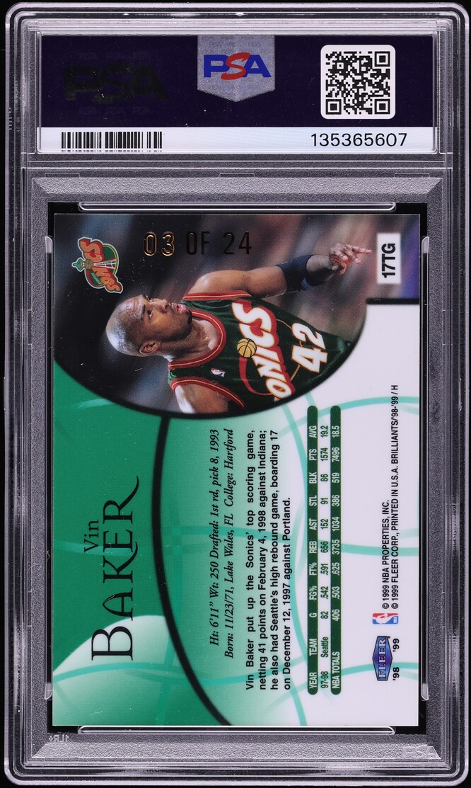 1998 Fleer Brilliants 24kt Gold Vin Baker /24 #17TG PSA 8 NM-MT