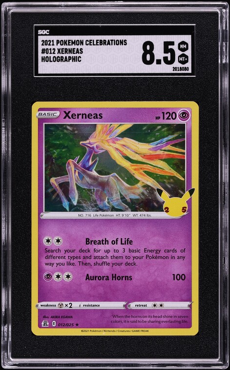 2021 Pokemon Sword & Shield Celebrations Classic Holo Xerneas #12 SGC 8.5 NM-MT+