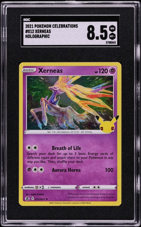 2021 Pokemon Sword & Shield Celebrations Classic Holo Xerneas #12 SGC 8.5 NM-MT+