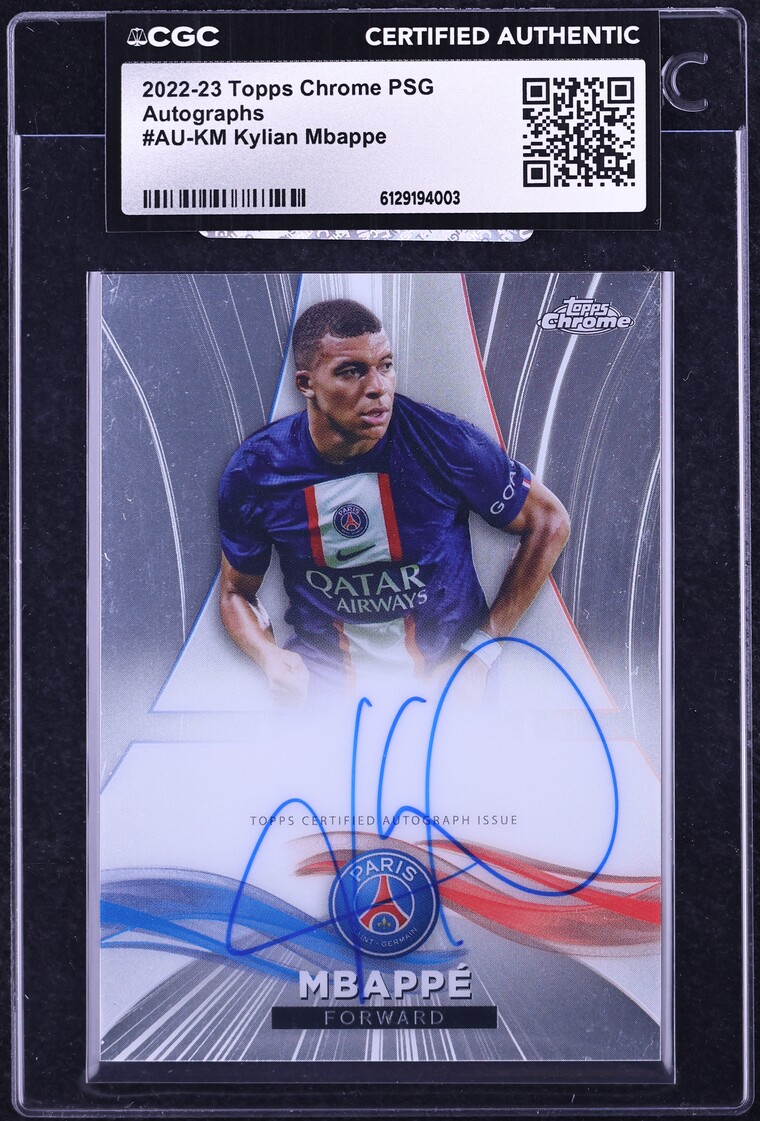 2022 Topps Chrome PSG Kylian Mbappe AUTO /99 #AU-KM CGC AUTH on