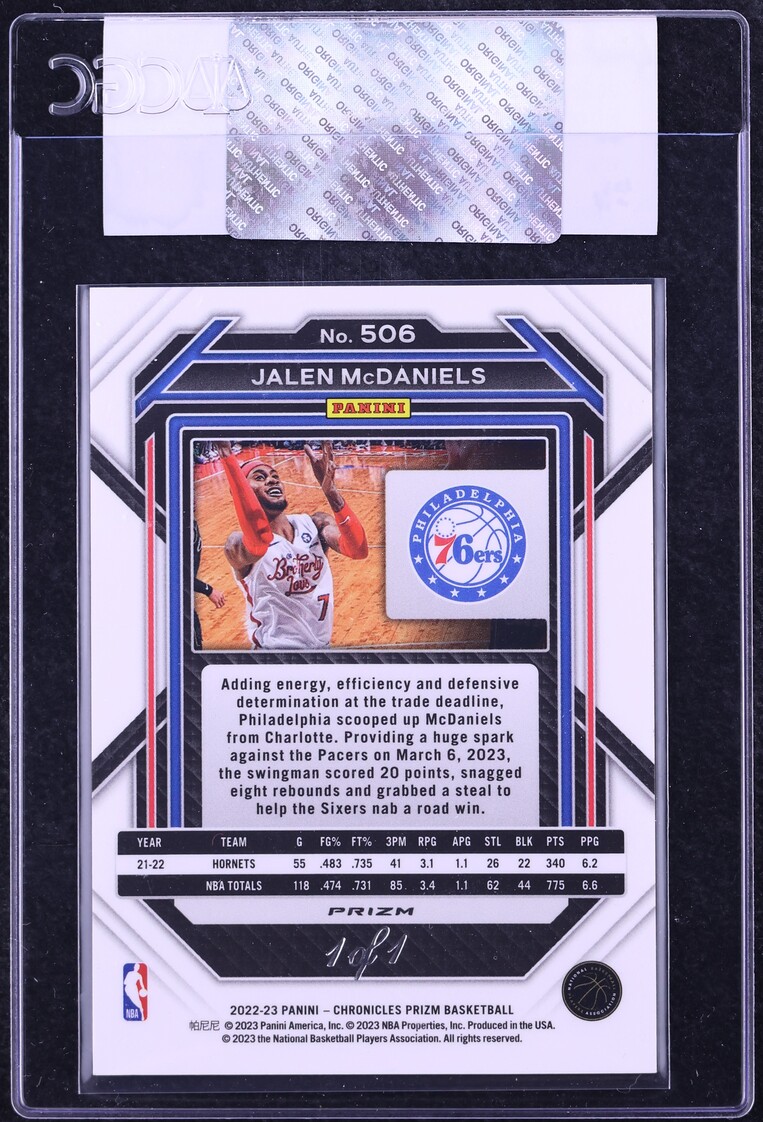 2022 Panini Chronicles Prizm Black Jalen McDaniels 1/1 #506 CGC AUTH