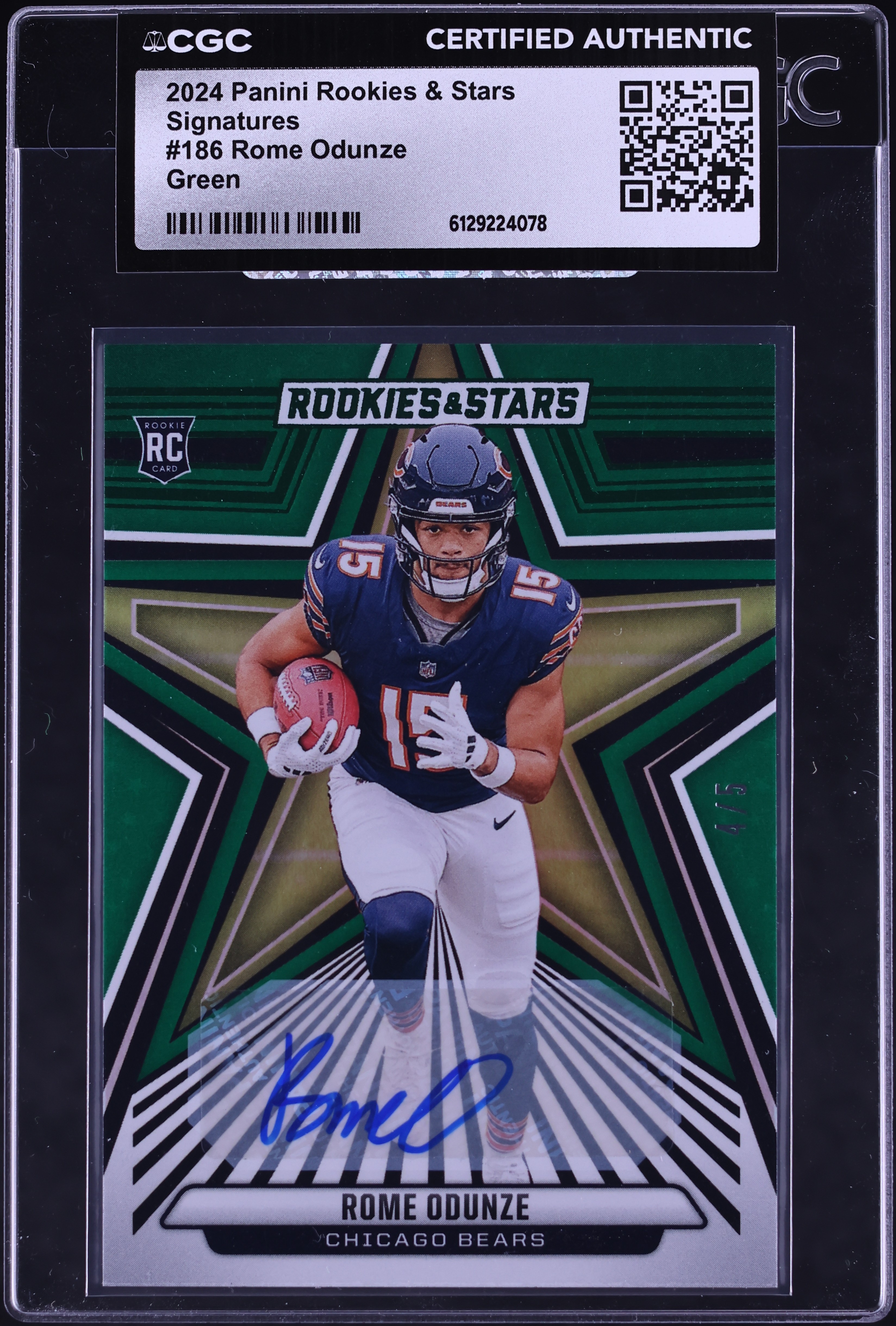 2024 Panini Rookies & Stars Green Rome Odunze ROOKIE AUTO /5 #186