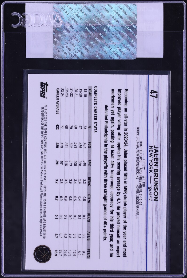 2024 Topps Chrome Green Refractor Jalen Brunson #47 CGC AUTH
