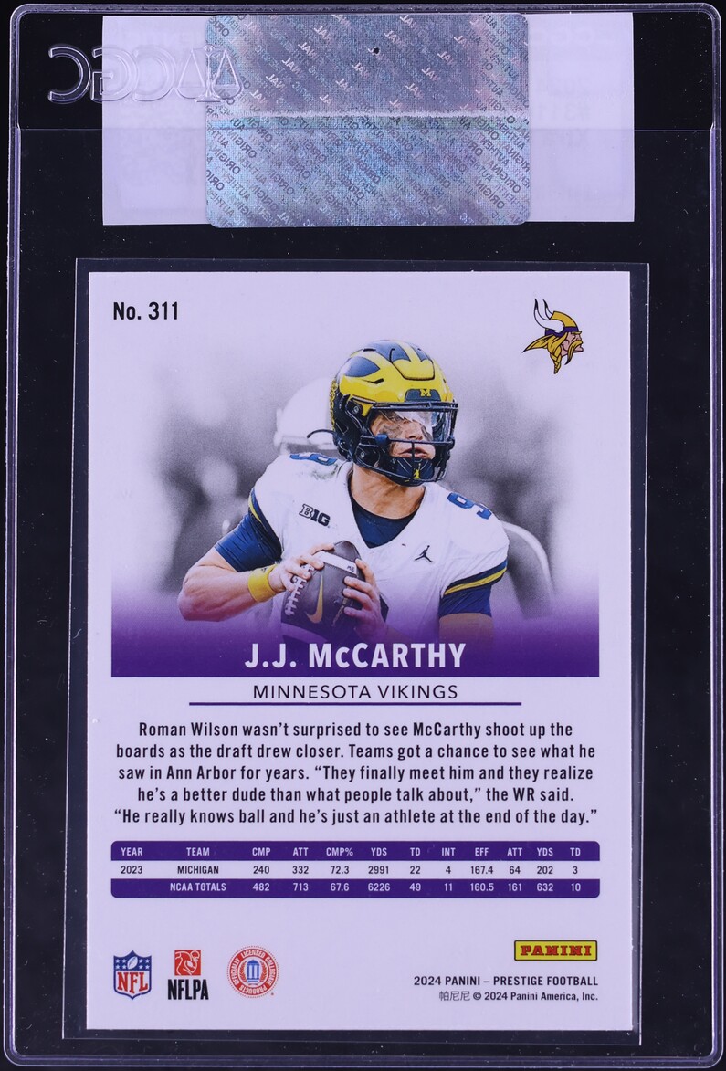 2024 Panini Prestige Xtra Points Sunburst J.J. McCarthy ROOKIE #311 CGC AUTH