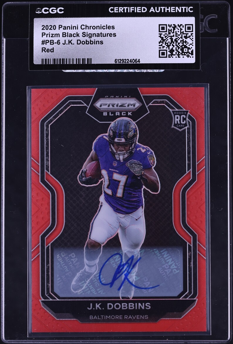 2020 Panini Chronicles Prizm Black Red J.K. Dobbins ROOKIE AUTO /99 #PB-6 CGC AUTH