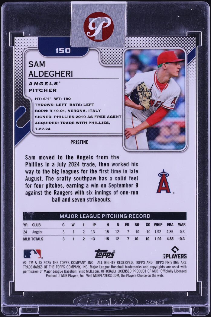 2025 Topps Pristine Orange Refractor Sam Aldegheri ROOKIE /25 #150