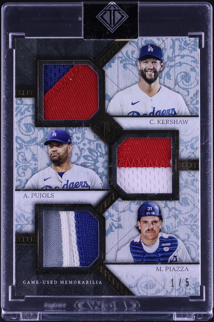 2024 Topps Transcendent Collection Clayton Kershaw Albert Pujols Mike Piazza PATCH 1/5 #TPC-KPP