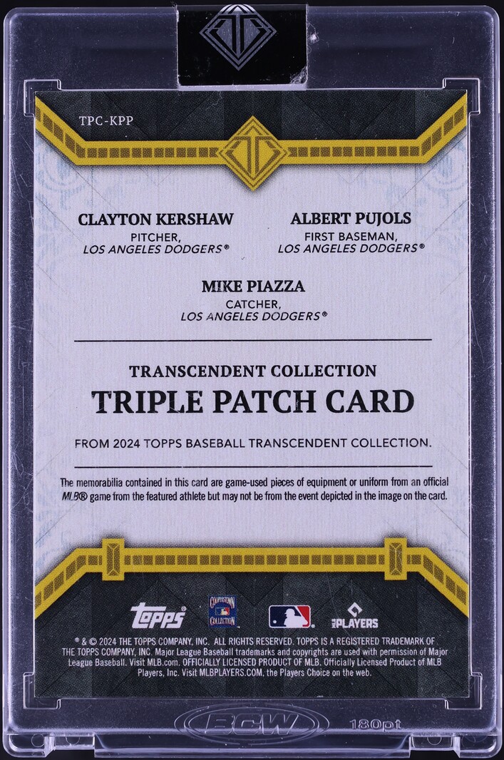 2024 Topps Transcendent Collection Clayton Kershaw Albert Pujols Mike Piazza PATCH 1/5 #TPC-KPP