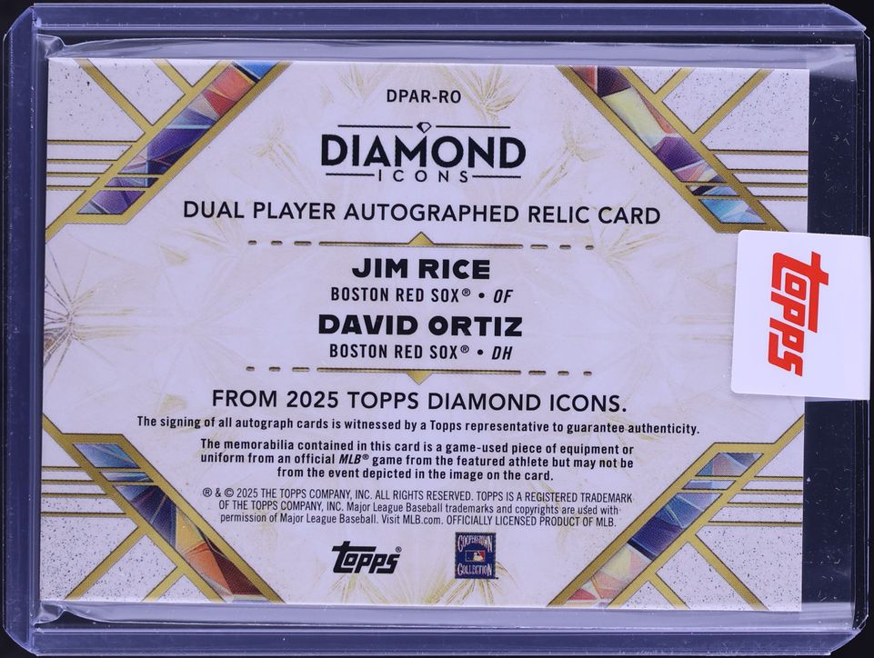 2025 Topps Diamond Icons Dual Relics Black David Ortiz Jim Rice PATCH AUTO /10 #DPAR-RO