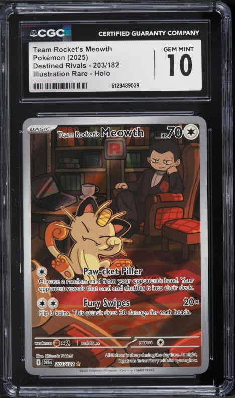 2025 Pokemon Scarlet & Violet Destined Rivals IR Team Rocket's Meowth #203 CGC 10 GEM MINT
