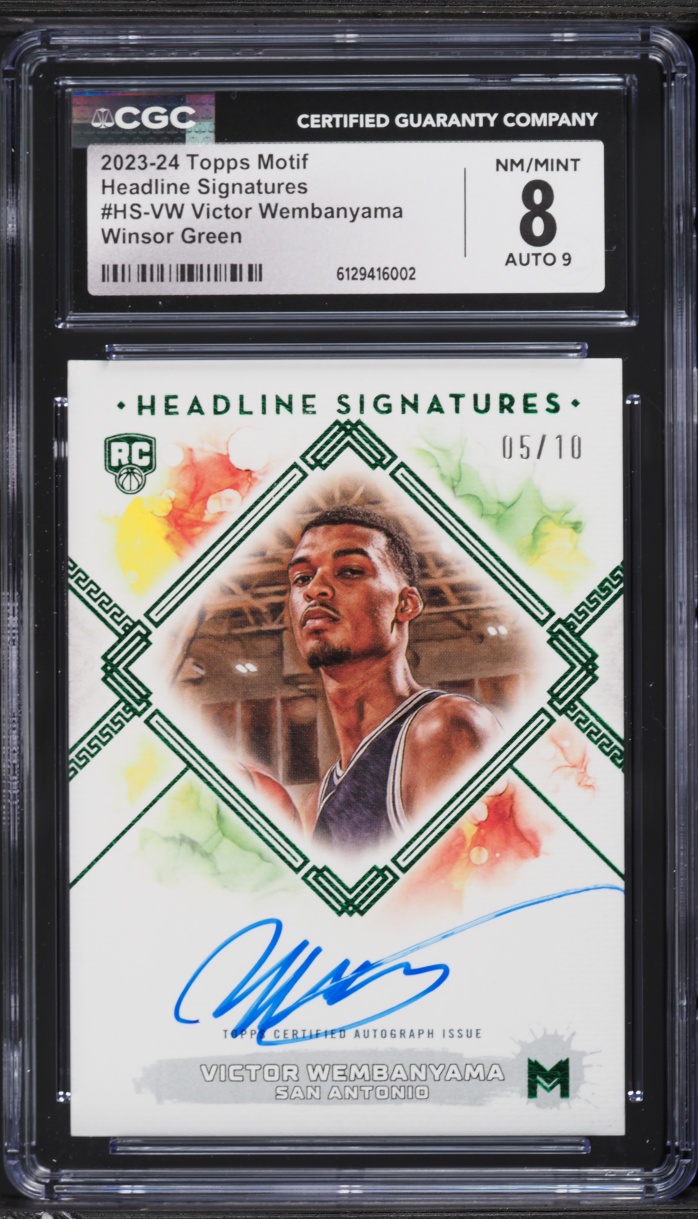 2023 Topps Motif Headline Winsor Green Victor Wembanyama ROOKIE AUTO /10 #HS-VW CGC 8 NM-MT