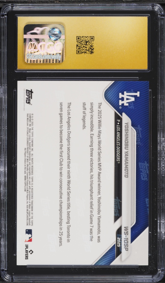 2025 Topps Now World Series Champions Yoshinobu Yamamoto SHORT PRINT #WS-10SP CGC 10 PRISTINE