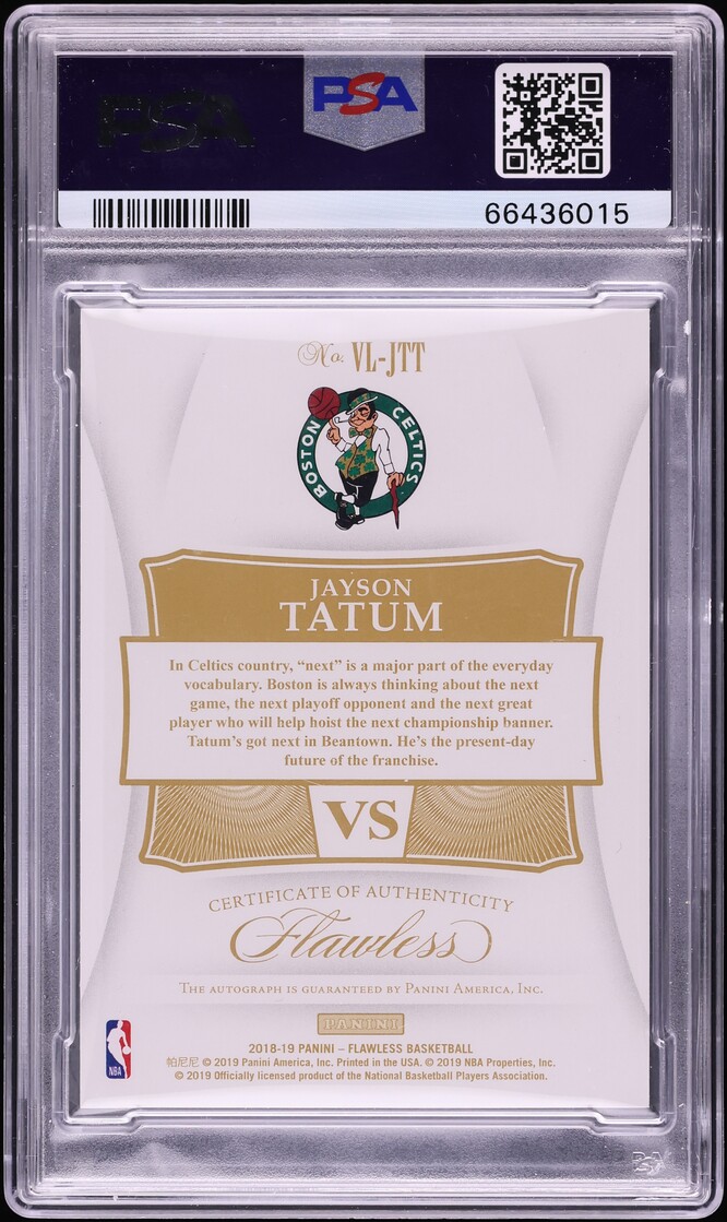 2018 Panini Flawless Vs. Signatures Left Gold Jayson Tatum AUTO /10 #JTT PSA 10 GEM MINT