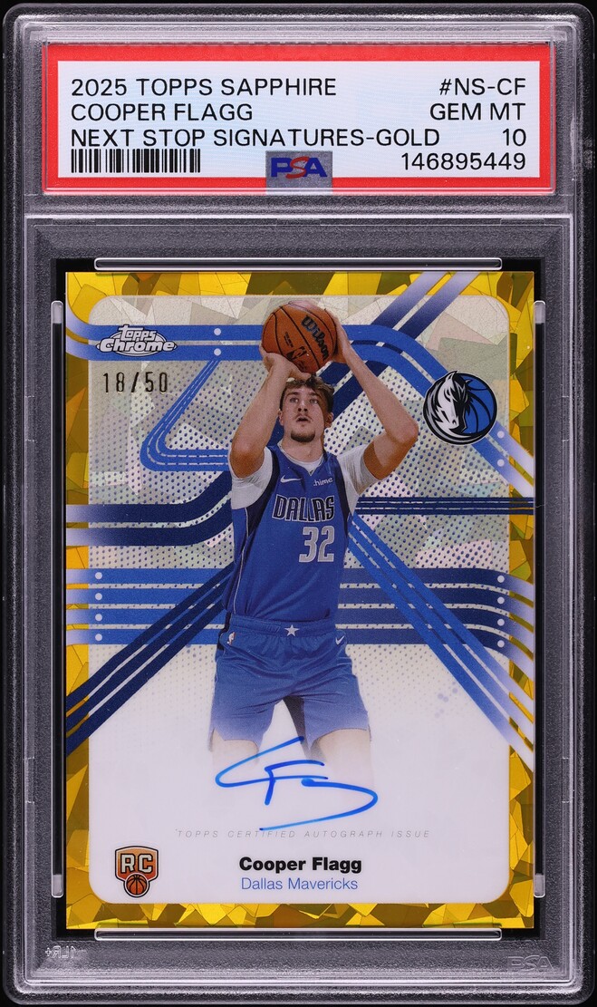 2025 Topps Chrome Sapphire Next Stop Gold Cooper Flagg ROOKIE AUTO /50 #NS-CF PSA 10 GEM MINT