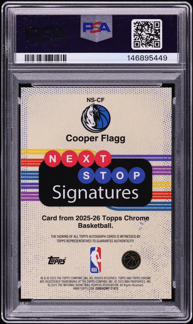 2025 Topps Chrome Sapphire Next Stop Gold Cooper Flagg ROOKIE AUTO /50 #NS-CF PSA 10 GEM MINT