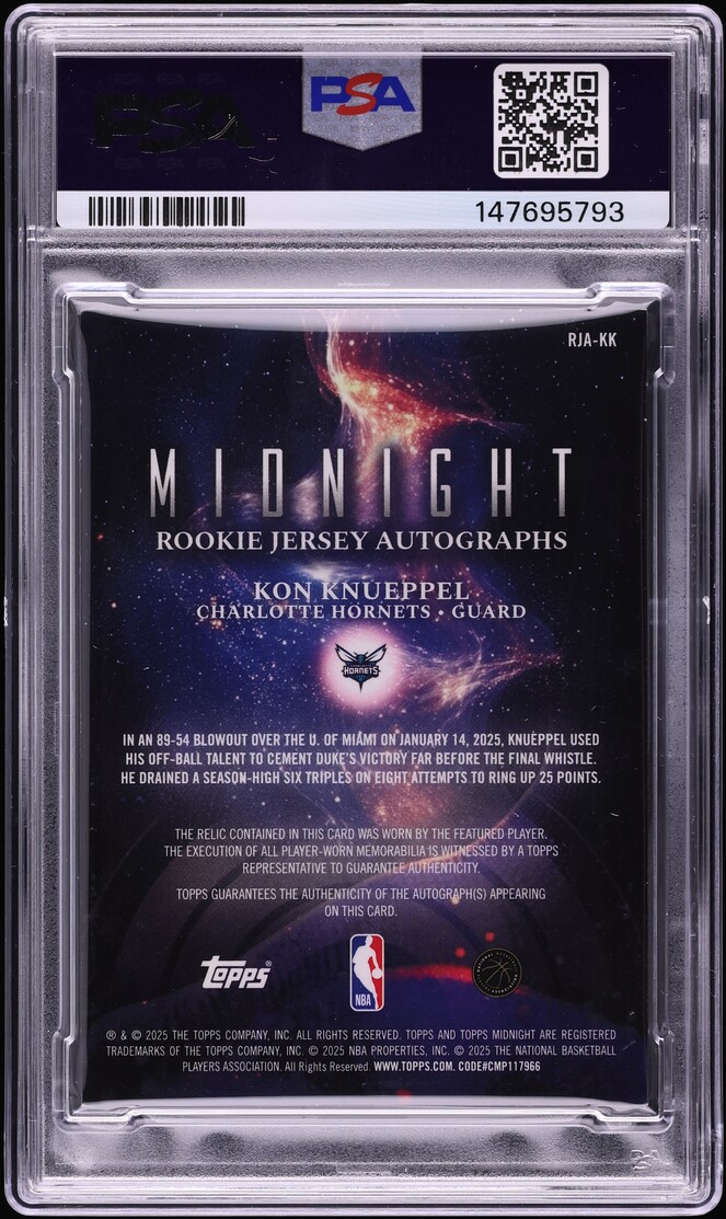 2025 Topps Midnight Moonrise Kon Knueppel ROOKIE PATCH AUTO /25 #RJA-KK PSA 9 MINT
