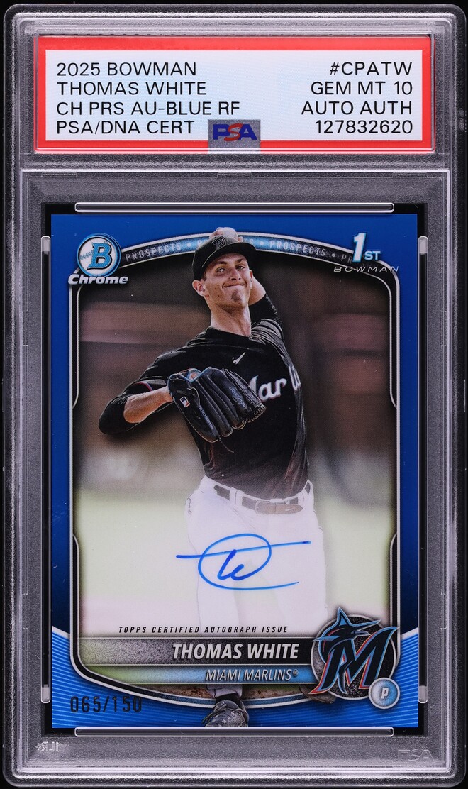 2025 Bowman Chrome Blue Refractor Thomas White PROSPECT AUTO DNA  /150 #CPATW PSA 10 GEM MINT