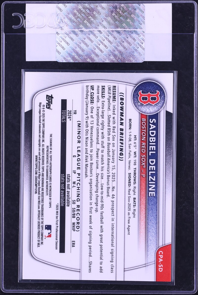 2025 Bowman Chrome Sadbiel Delzine PROSPECT AUTO #CPA-SD CGC AUTH