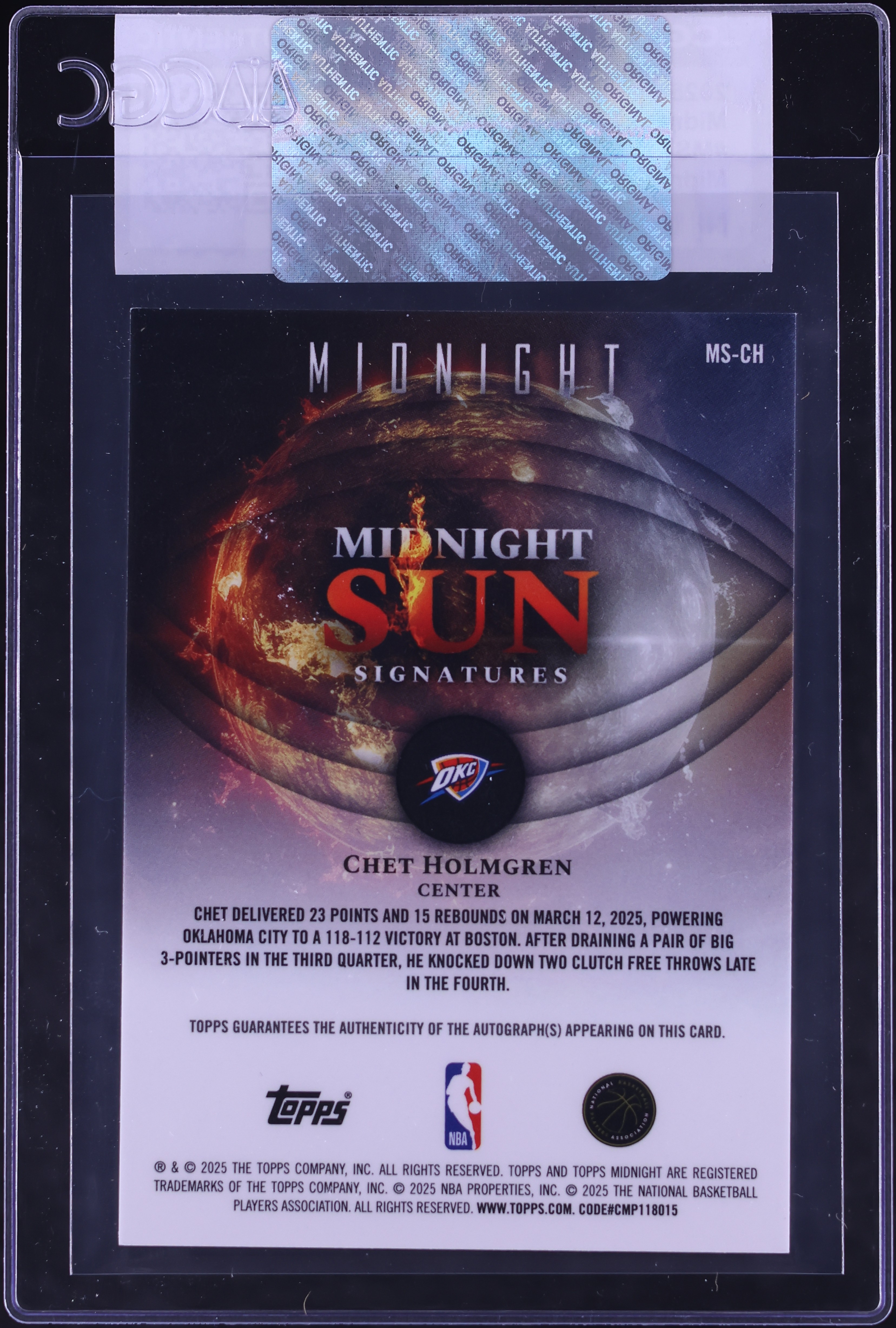 2025 Topps Midnight Midnight Sun Signatures Midnight Chet Holmgren