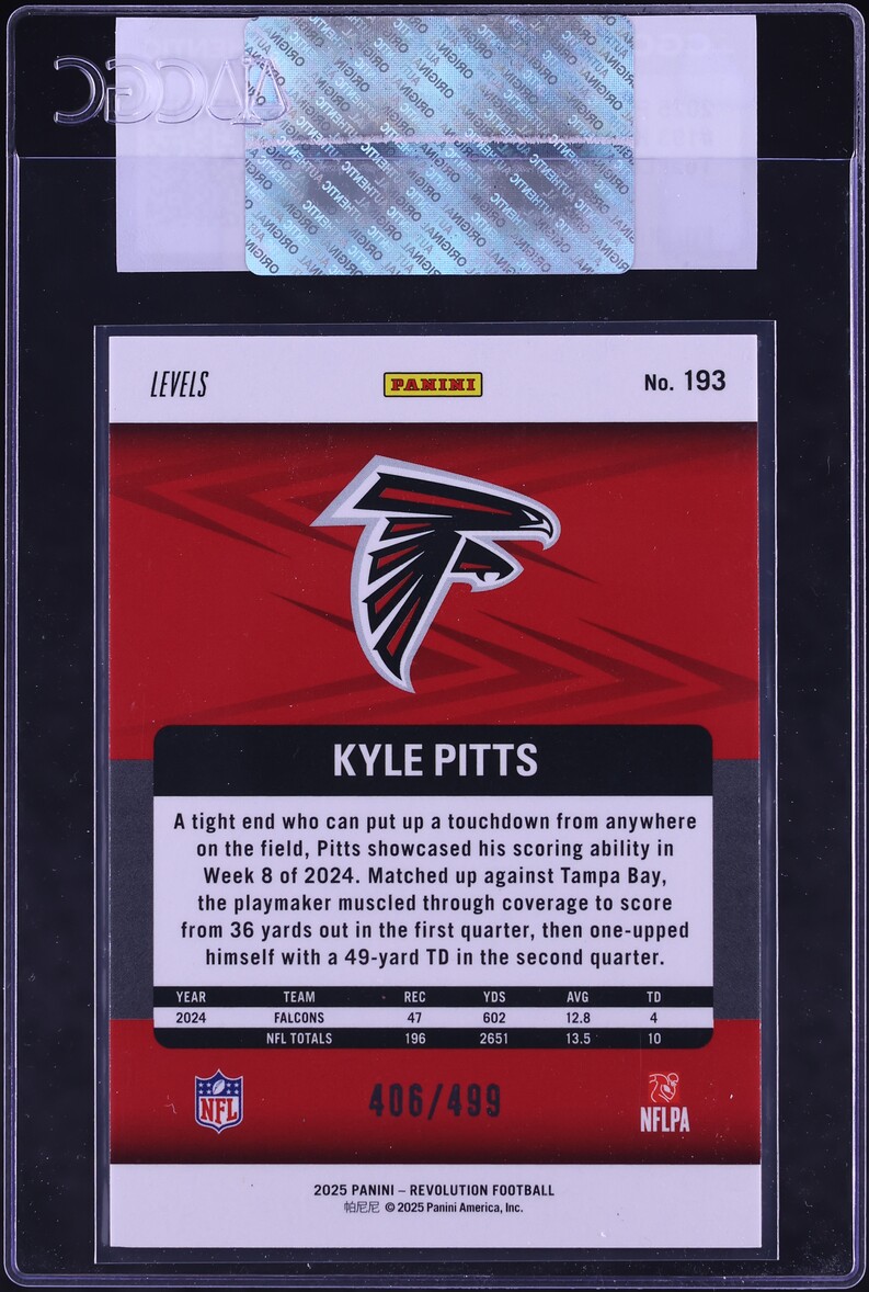 2025 Panini Revolution Teal Levels Kyle Pitts /499 #193 CGC AUTH