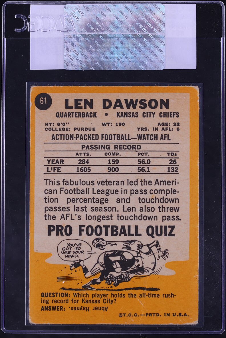 1967 Topps Football Len Dawson #61 CGC AUTH